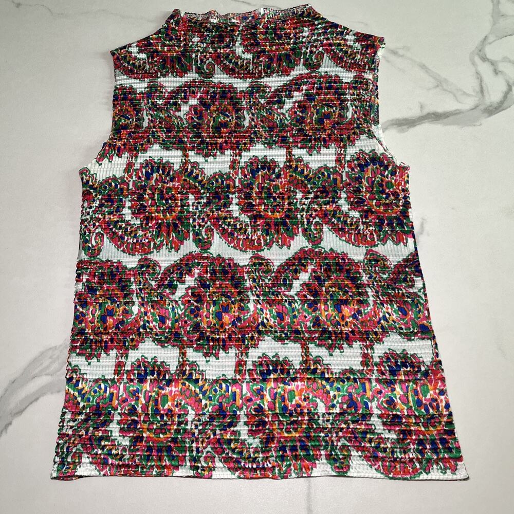 EK Designs Sleeveless Blouse Top Pleated Crepe Stretch Colorful Womens Size XL